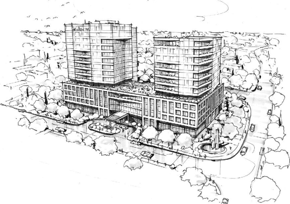 Rendering of building from page 3 of the file '2026-06-17 - UDRP Elevations & Views - D07-12-26-0012'