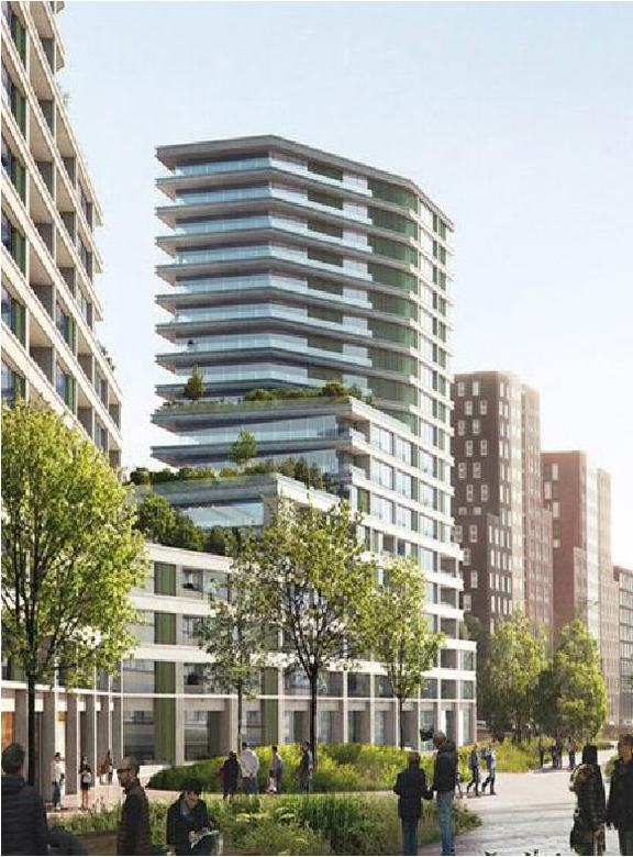 Rendering of building from page 46 of the file '2026-02-09 - Design Brief - D07-12-26-0012'