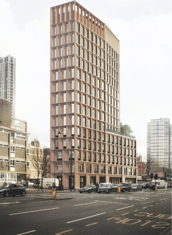 Rendering of building from page 46 of the file '2026-02-09 - Design Brief - D07-12-26-0012'