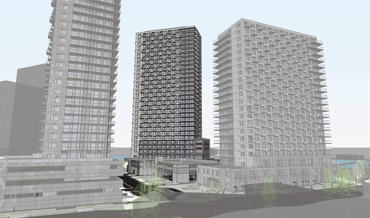 Rendering of building from page 32 of the file '2026-02-19 - Urban Design Brief - D07-12-26-0015'