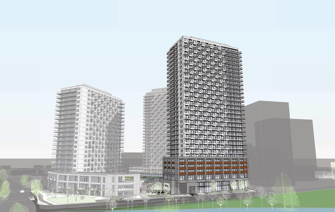 Rendering of building from page 33 of the file '2026-02-19 - Urban Design Brief - D07-12-26-0015'