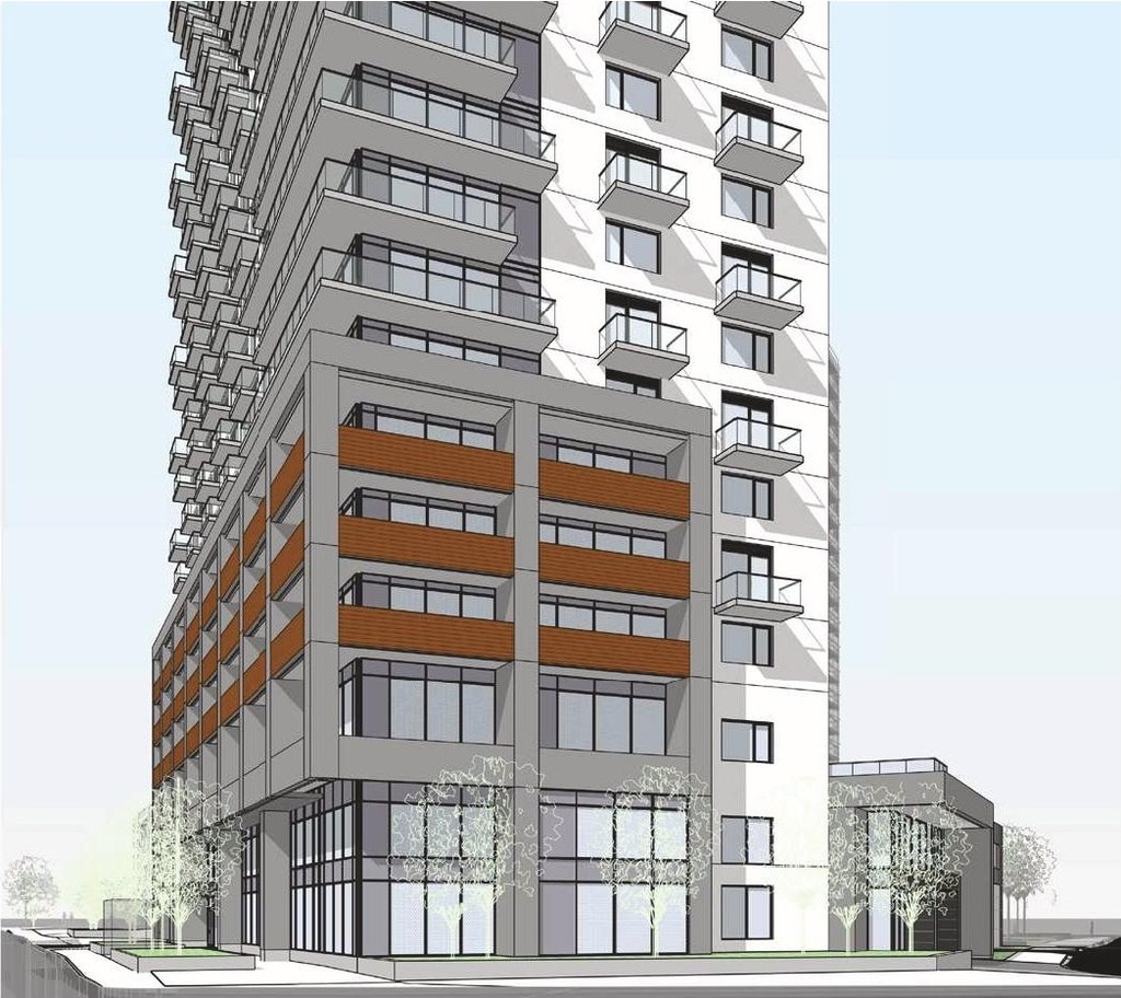 Rendering of building from page 35 of the file '2026-02-19 - Urban Design Brief - D07-12-26-0015'