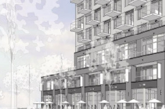 Rendering of building from page 8 of the file '2026-02-19 - Urban Design Brief - D07-12-26-0015'