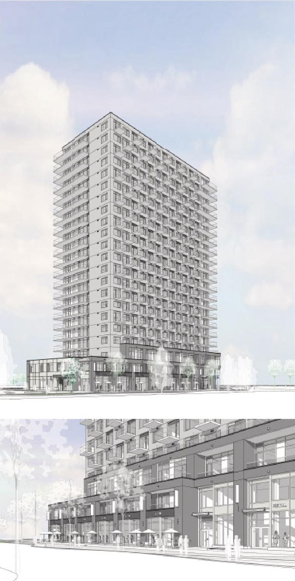 Rendering of building from page 8 of the file '2026-02-19 - Urban Design Brief - D07-12-26-0015'