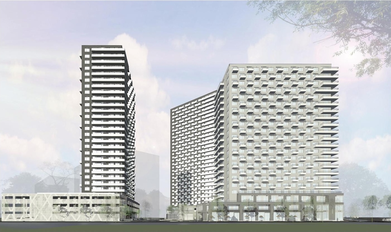 Rendering of building from page 8 of the file '2026-02-19 - Urban Design Brief - D07-12-26-0015'
