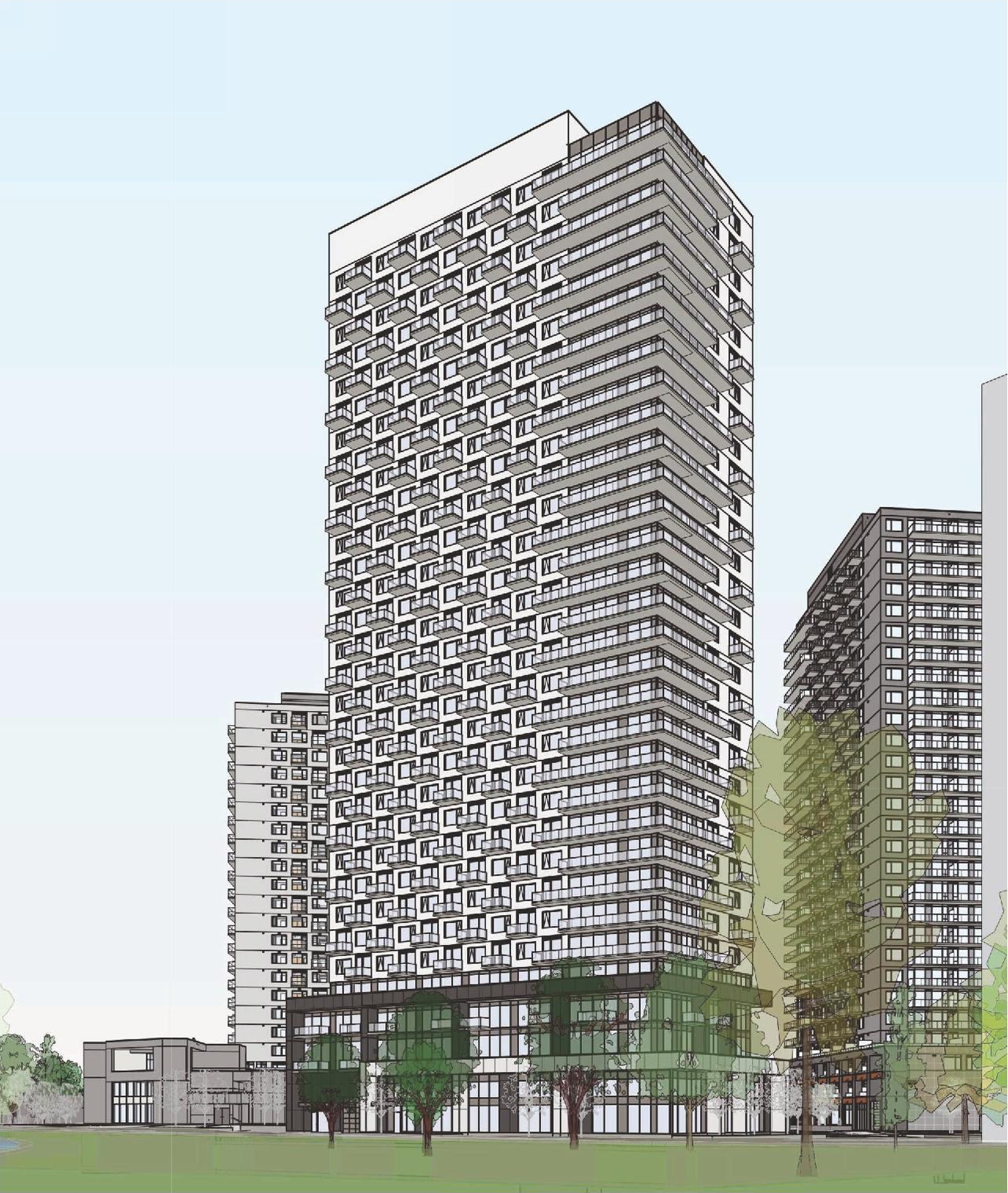Rendering of building from page 31 of the file '2026-07-20 - Design Brief - D07-12-26-0015'