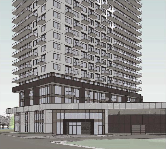 Rendering of building from page 36 of the file '2026-07-20 - Design Brief - D07-12-26-0015'