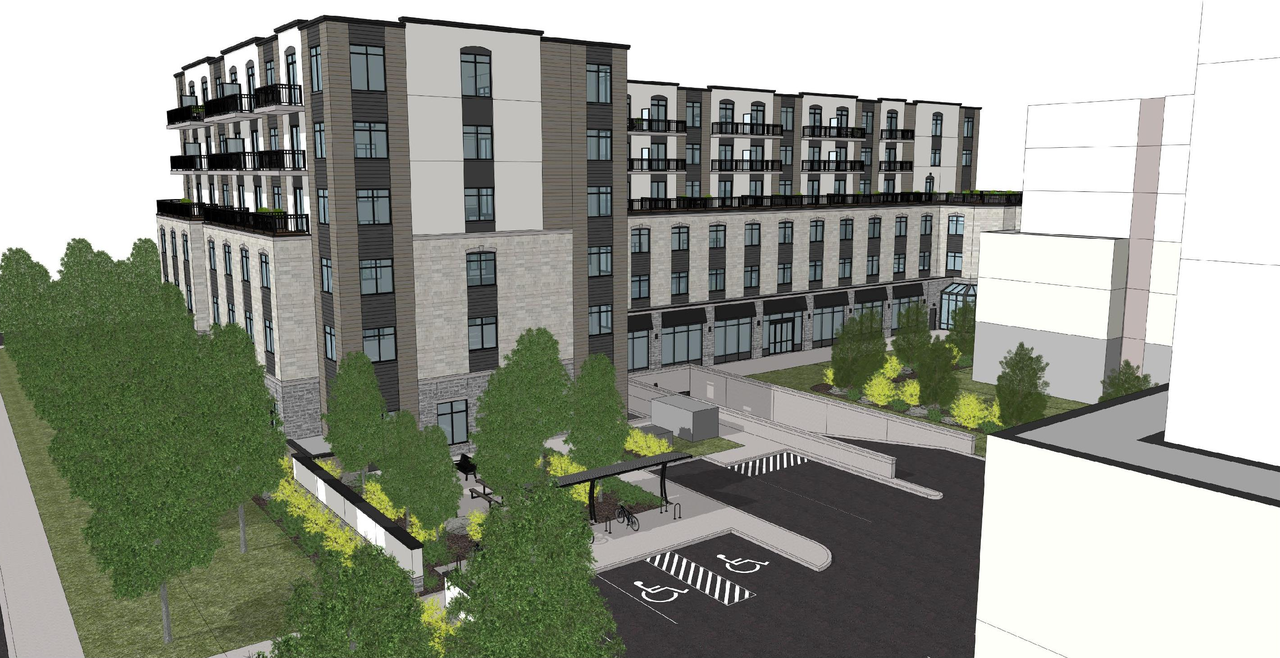 Rendering of building from page 4 of the file '2026-06-15 - Persepctive Views of Phase 1 Parking & Loading Area - D07-12-26-0020'