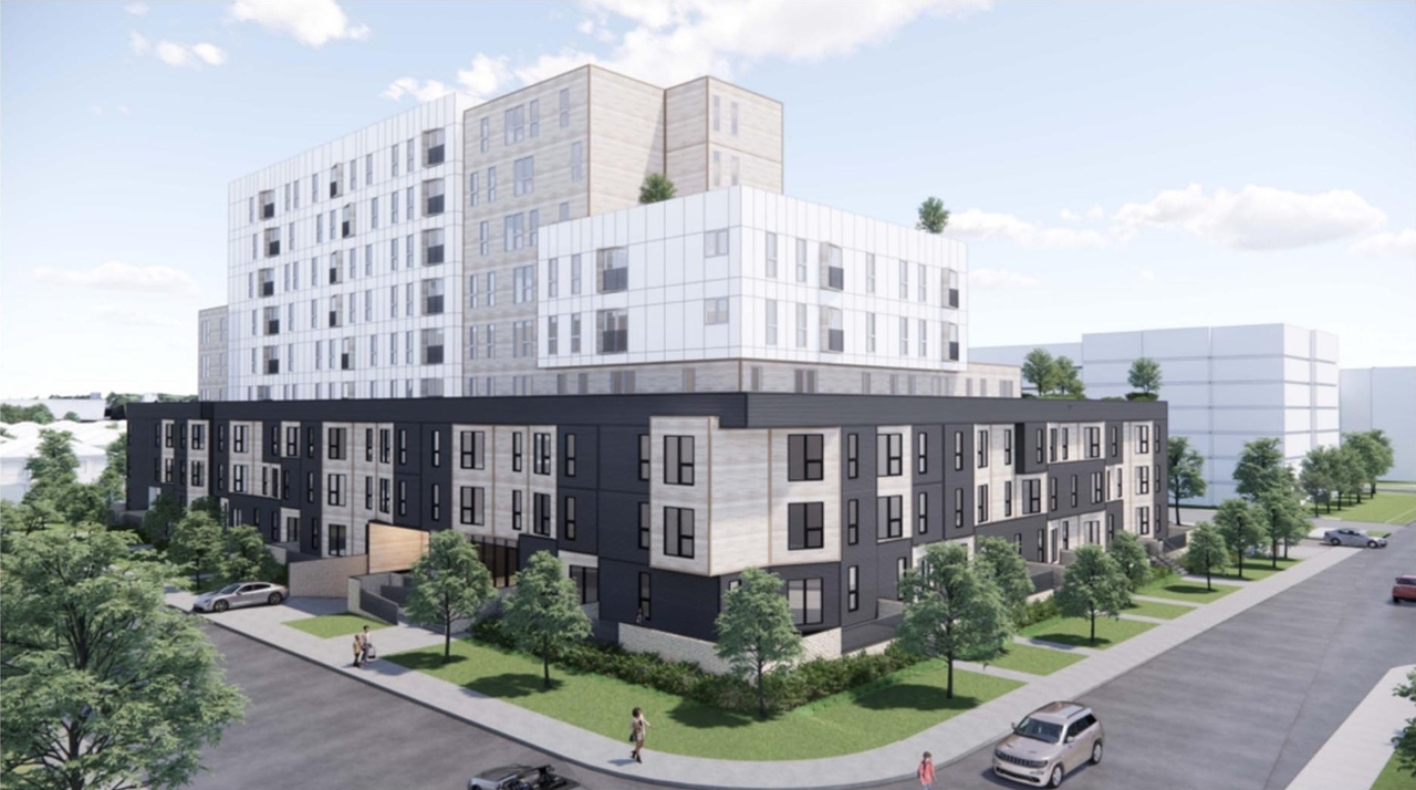 Rendering of building from page 28 of the file '2026-03-06 - Urban Design Brief - Phase 1 - D07-12-26-0020'