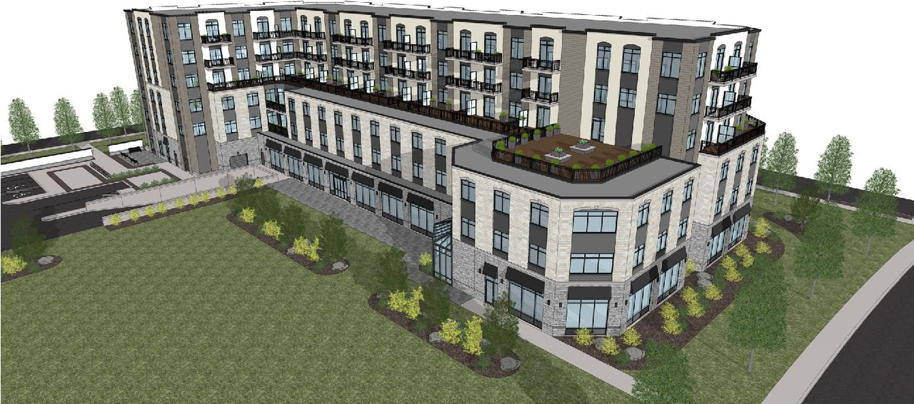Rendering of building from page 5 of the file '2026-03-06 - Urban Design Brief - Phase 1 - D07-12-26-0020'