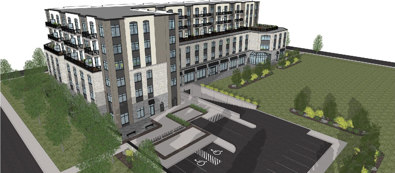Rendering of building from page 5 of the file '2026-03-06 - Urban Design Brief - Phase 1 - D07-12-26-0020'