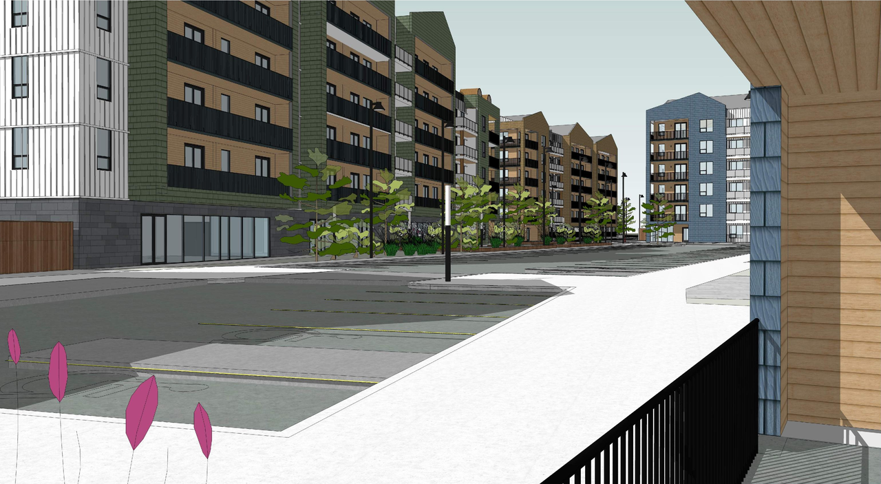 Rendering of building from page 23 of the file '2026-04-16 - Urban Design Brief - D07-12-26-0037'