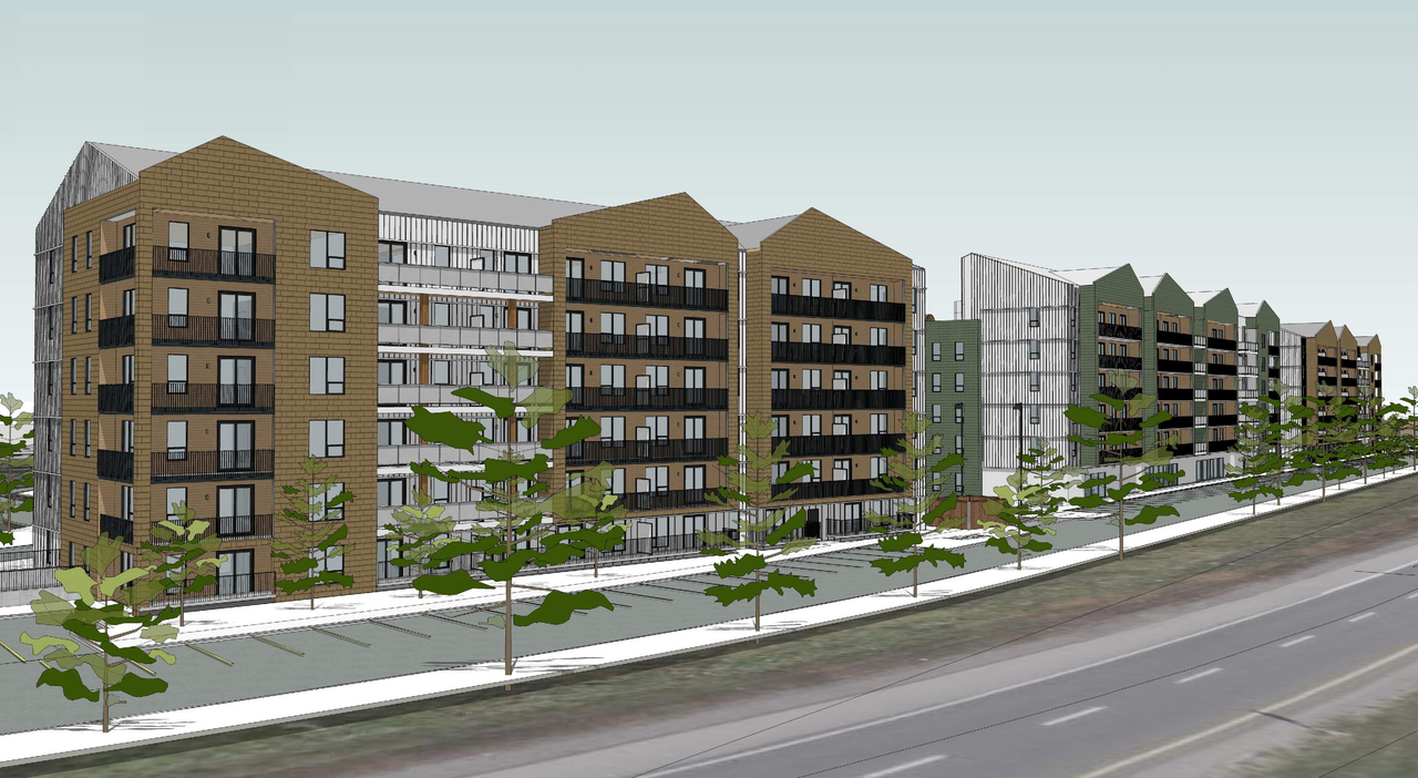 Rendering of building from page 24 of the file '2026-04-16 - Urban Design Brief - D07-12-26-0037'