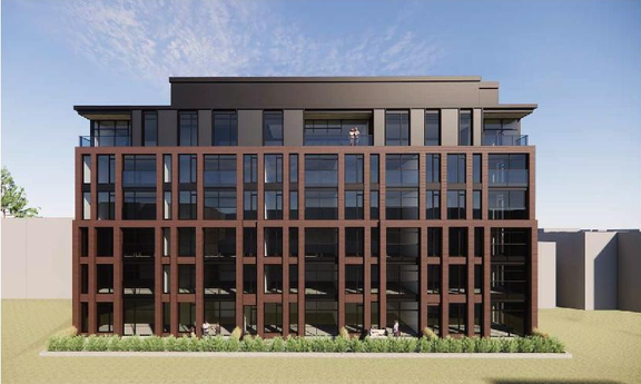 Rendering of building from page 25 of the file '2026-05-08 - Urban Design Review Panel Report - D02-02-26-0037 & D07-12-26-0051'