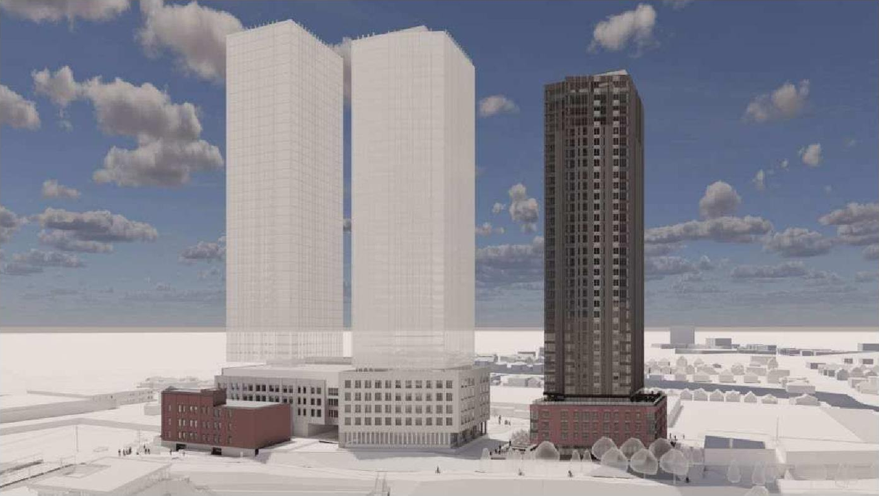 Rendering of building from page 16 of the file '2026-05-22 - Planning Rationale and Urban Design Brief - D07-12-26-0055'
