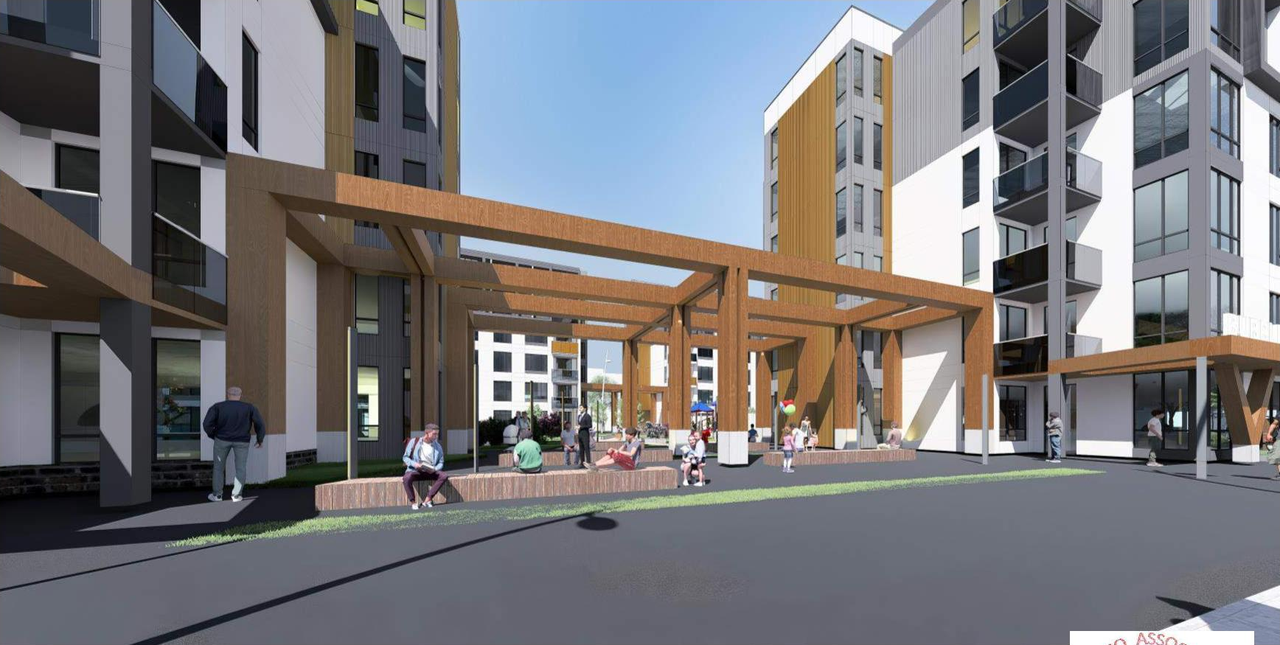 Rendering of building from page 16 of the file '2026-05-25 - Urban Design Brief - D07-12-26-0057'