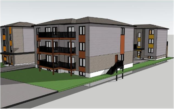 Rendering of building from page 12 of the file '2026-06-16 - Urban Design Brief - D02-02-26-0047 & D07-12-26-0067'