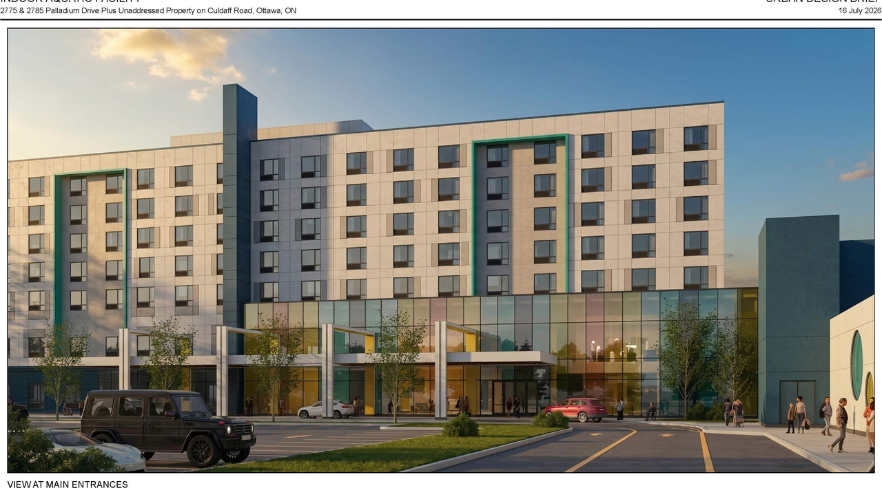 Rendering of building from page 10 of the file '2026-07-20 - Urban Design Brief - D02-02-26-0058 & D07-12-26-0085'
