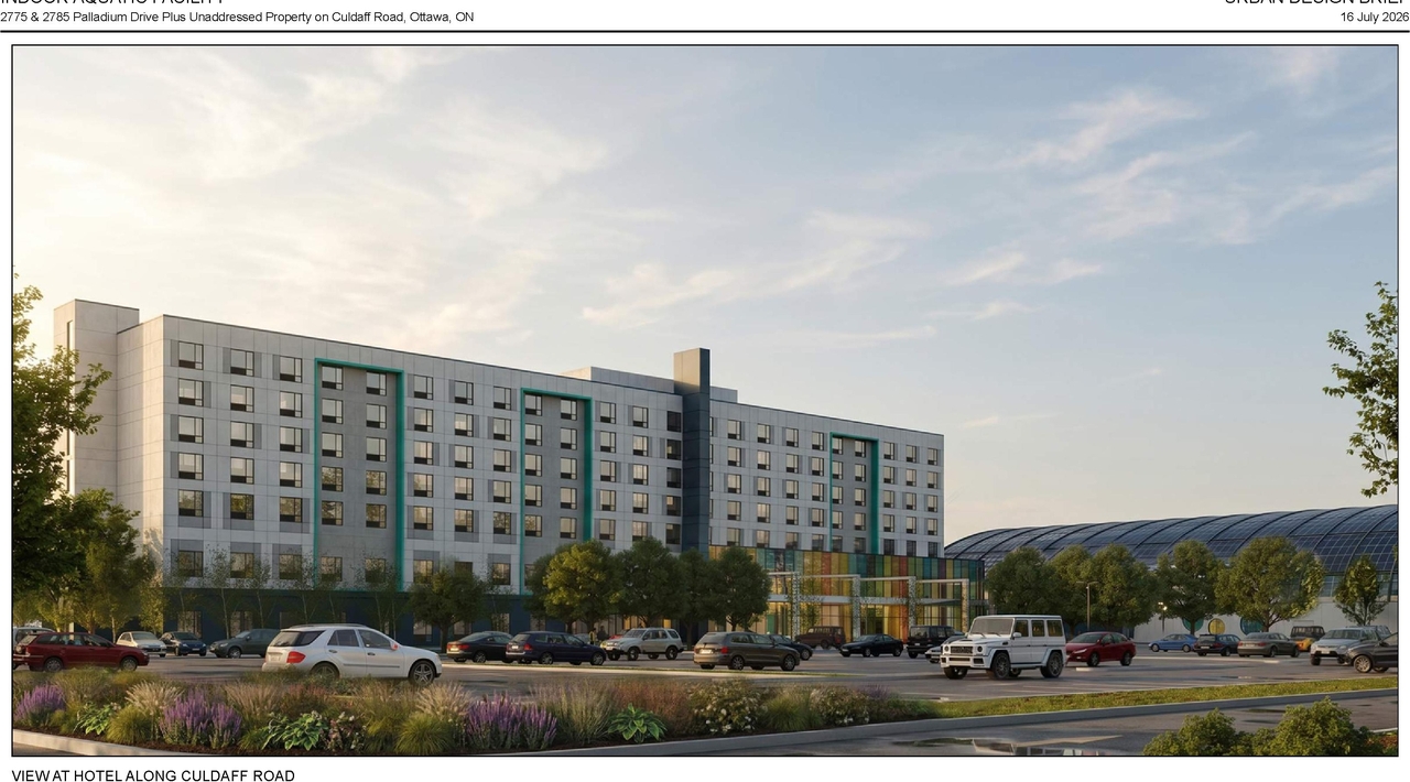 Rendering of building from page 7 of the file '2026-07-20 - Urban Design Brief - D02-02-26-0058 & D07-12-26-0085'