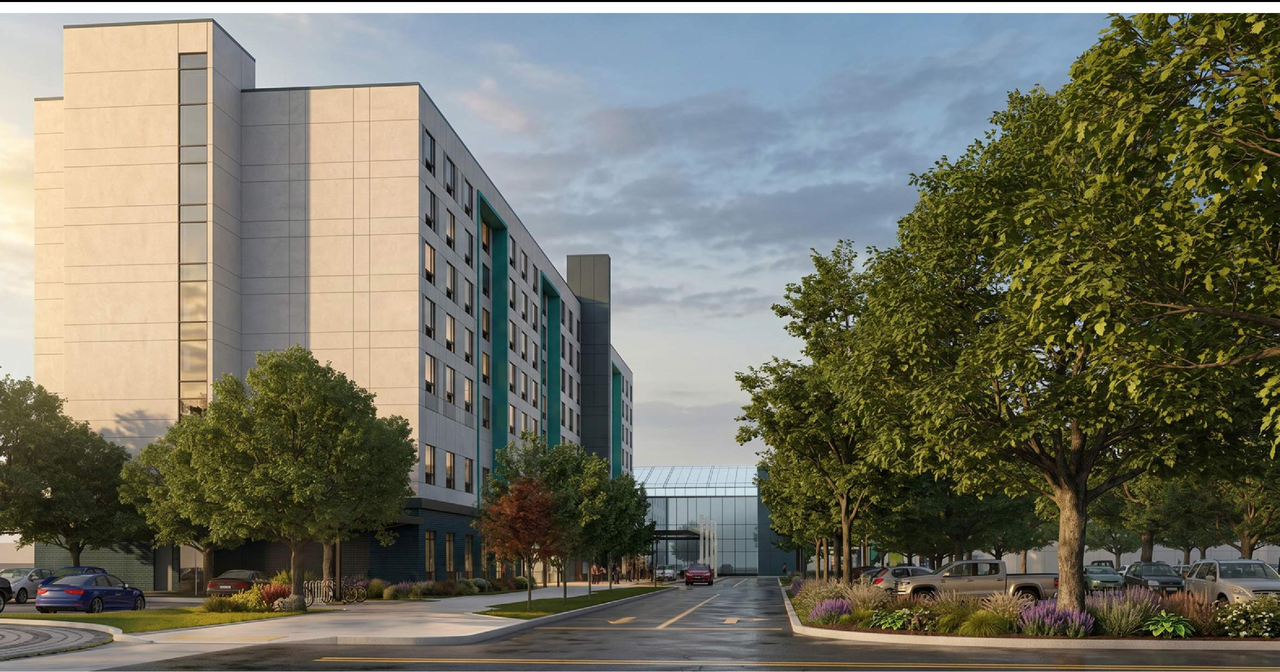 Rendering of building from page 8 of the file '2026-07-20 - Urban Design Brief - D02-02-26-0058 & D07-12-26-0085'