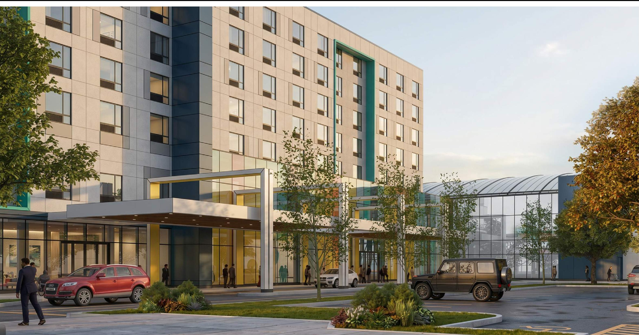 Rendering of building from page 9 of the file '2026-07-20 - Urban Design Brief - D02-02-26-0058 & D07-12-26-0085'