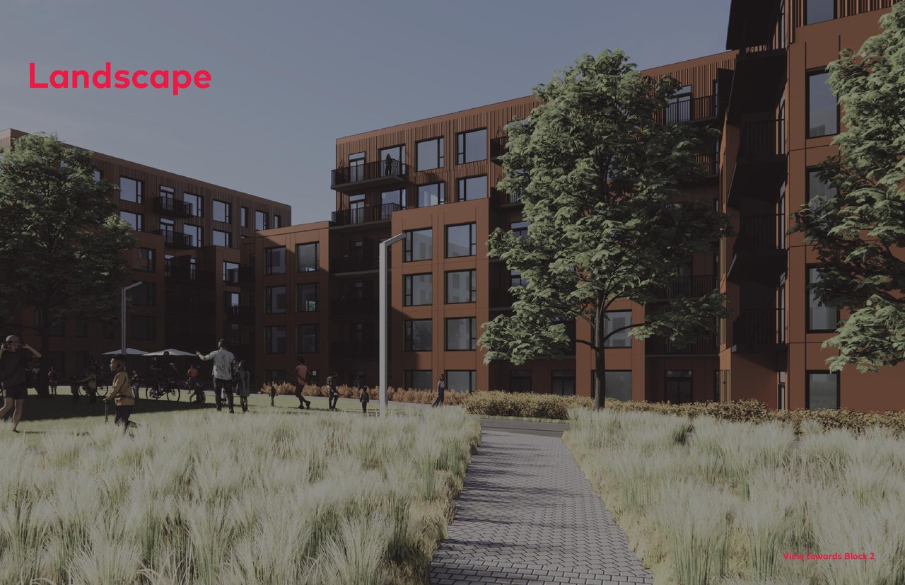 Rendering of building from page 31 of the file '2026-07-30 - Urban Design Brief - D07-12-26-0089'
