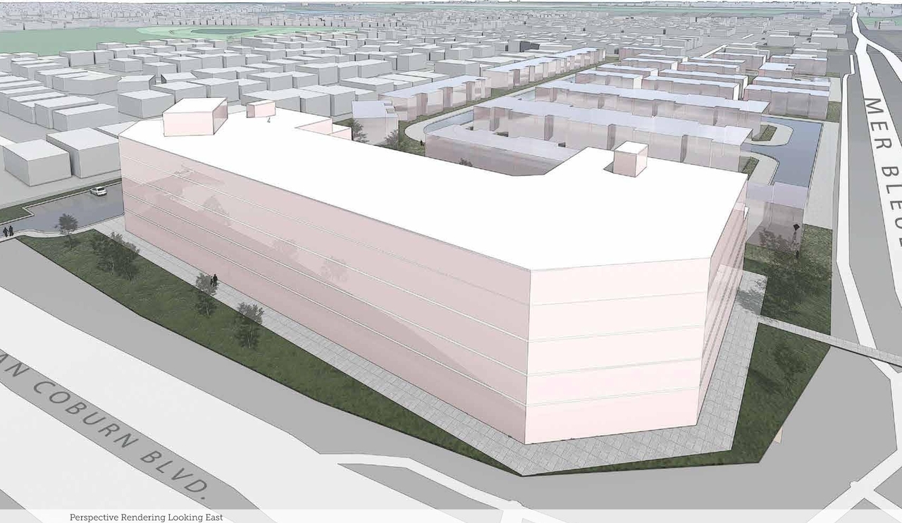 Rendering of building from page 17 of the file '2021-06-17 - Urban Design Brief - D07-16-21-0001'