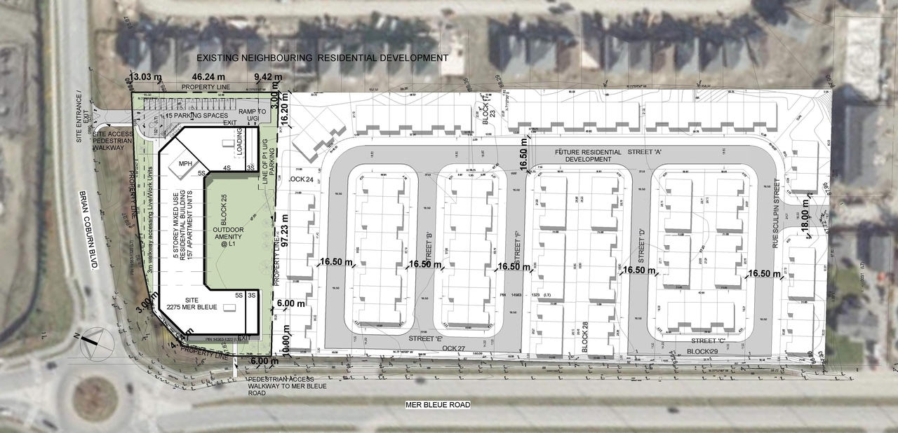 Construction site plan for project from page 2 of the file '2021-04-15 - Rendering - D07-16-21-0001'