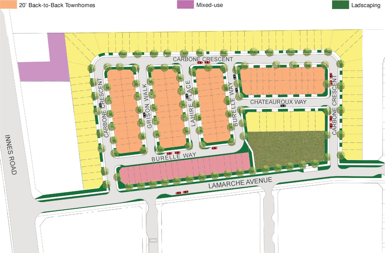 Construction site plan for project from page 30 of the file '2023-01-13 - Urban Design Brief - D07-16-22-0008'