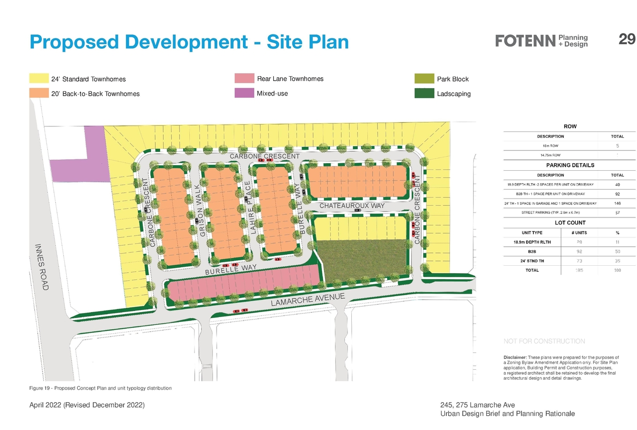 Construction site plan for project from page 30 of the file '2023-01-13 - Urban Design Brief - D07-16-22-0008'