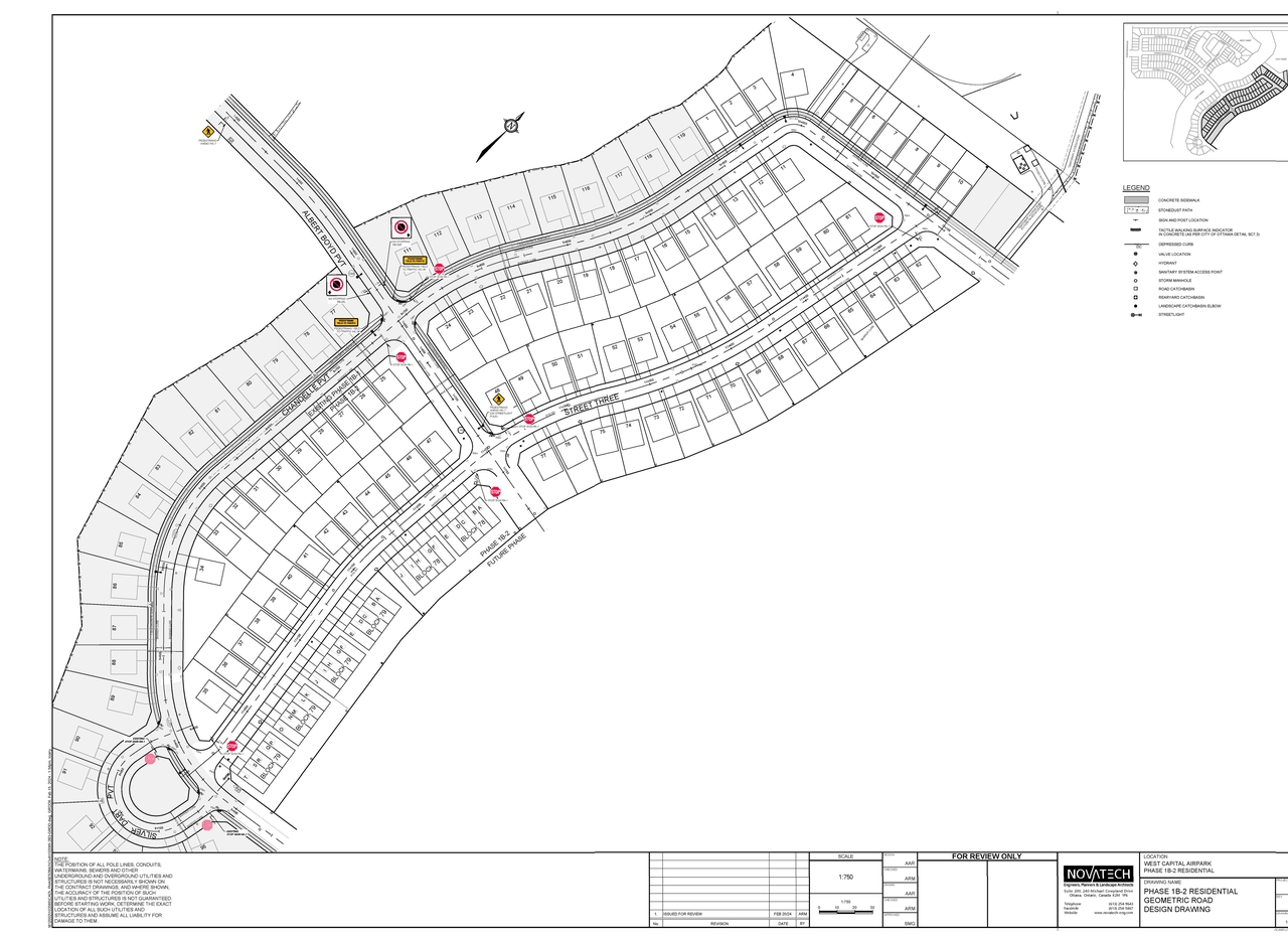 Construction site plan for project from page 1 of the file '2024-07-26 - Geometric Road Design Drawing 1 & 2 - D07-16-22-0017'