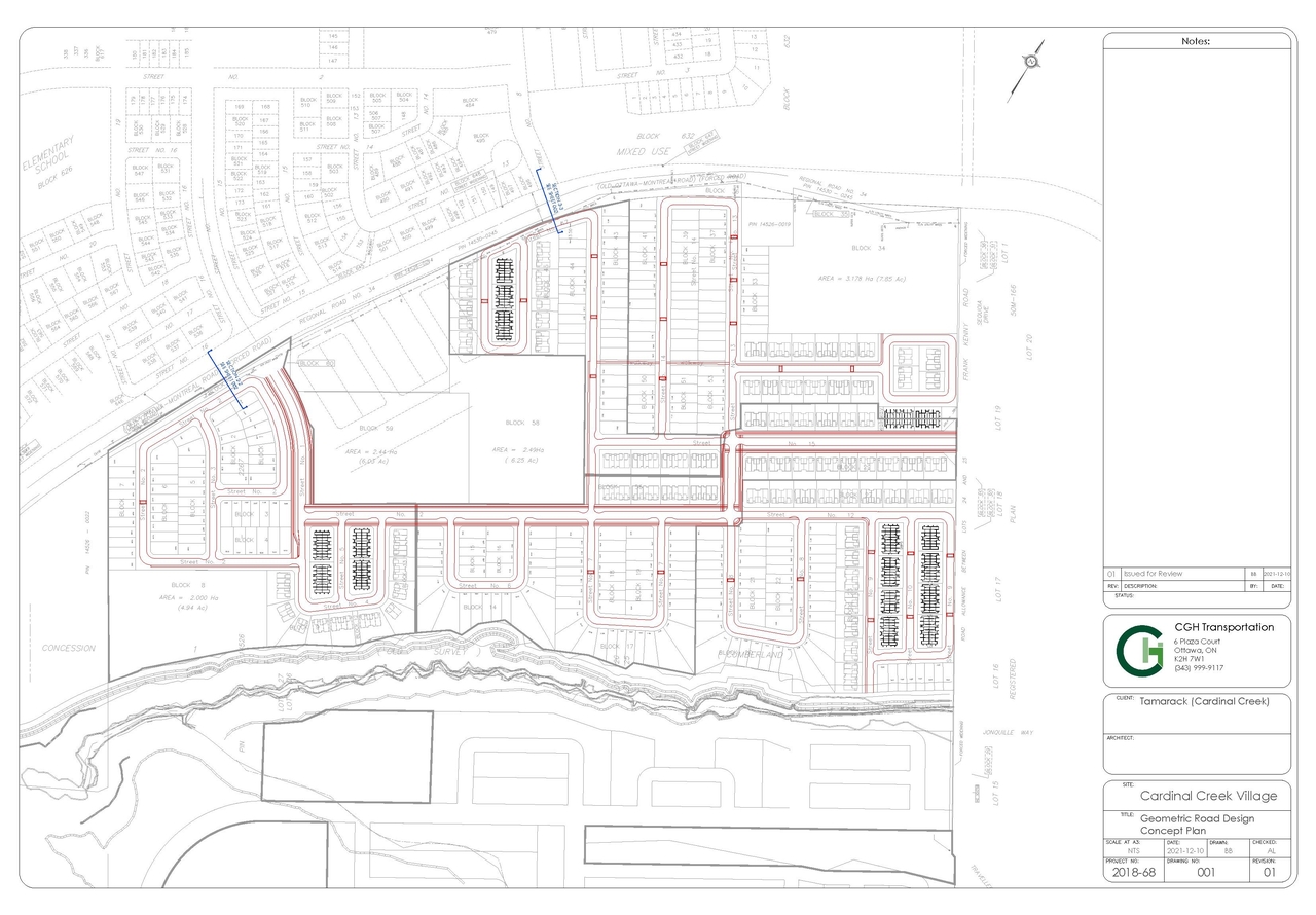 Construction site plan for project from page 1 of the file '2023-02-06 - Geometric Road Design Drawings - D07-16-22-0024'
