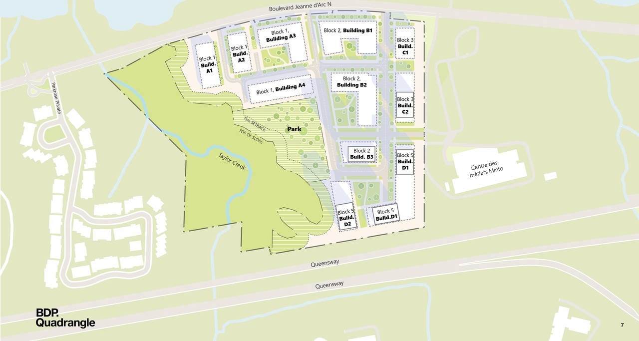 Construction site plan for project from page 7 of the file '2023-12-27 - Petries Landing III Design Brief - D07-16-23-0021'