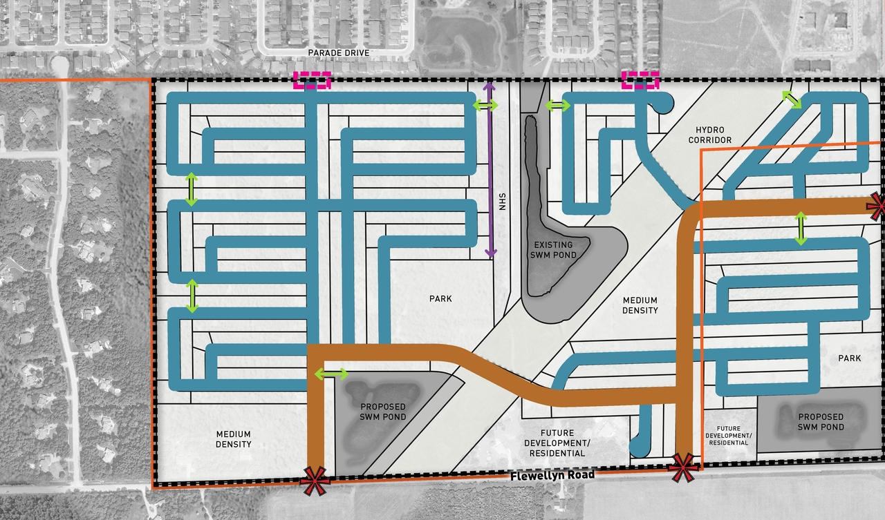 Construction site plan for project from page 29 of the file '2025-05-23 - Stittsville South Urban Design Brief - D07-16-24-0020'
