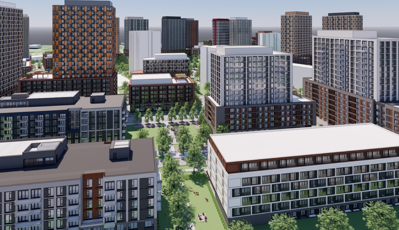 Rendering of building from page 38 of the file '2025-08-08 - Urban Design Brief - D07-16-25-0013'