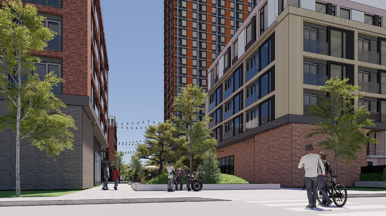 Rendering of building from page 51 of the file '2025-08-08 - Urban Design Brief - D07-16-25-0013'