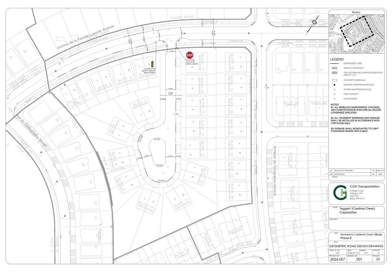 Construction site plan for project from page 1 of the file '2026-07-31 - Geometric Road Design Drawings - D07-16-26-0014'