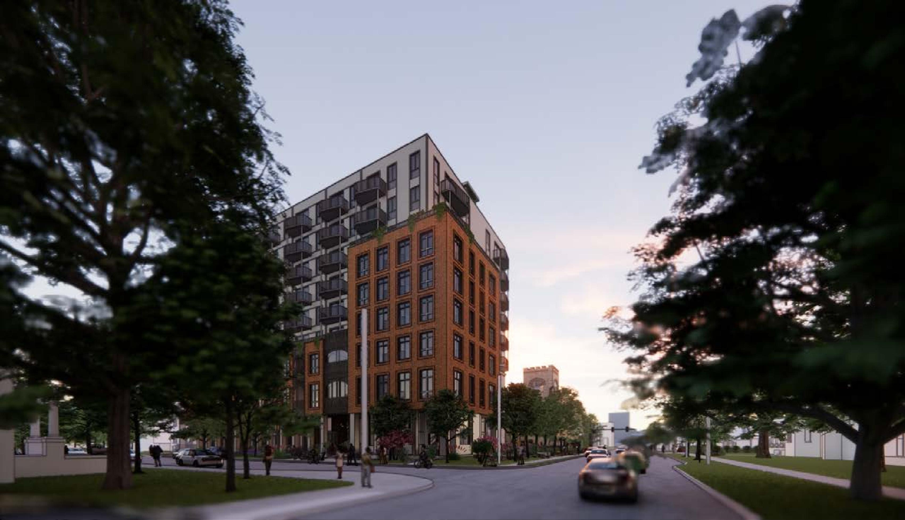 Rendering of building from page 19 of the file '315 Chapel Street - Design Brief'