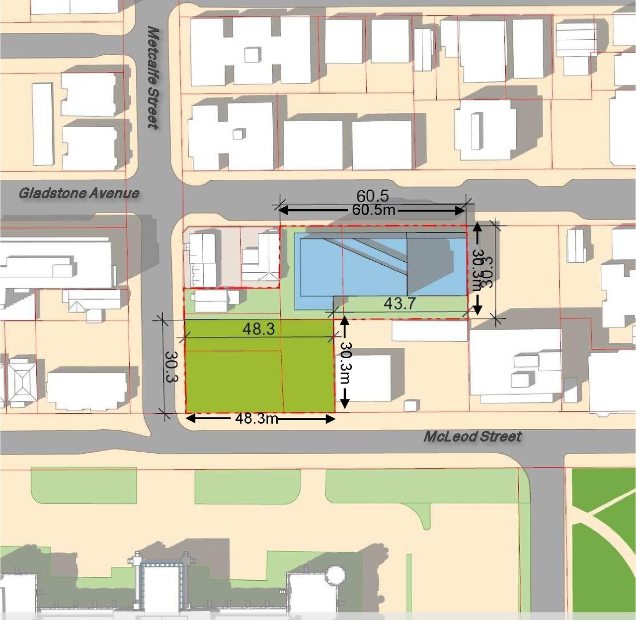 Construction site plan for project from page 5 of the file 'Design Competition Details, Principles and Guidelines (Excerpt from UDRP presentation]'