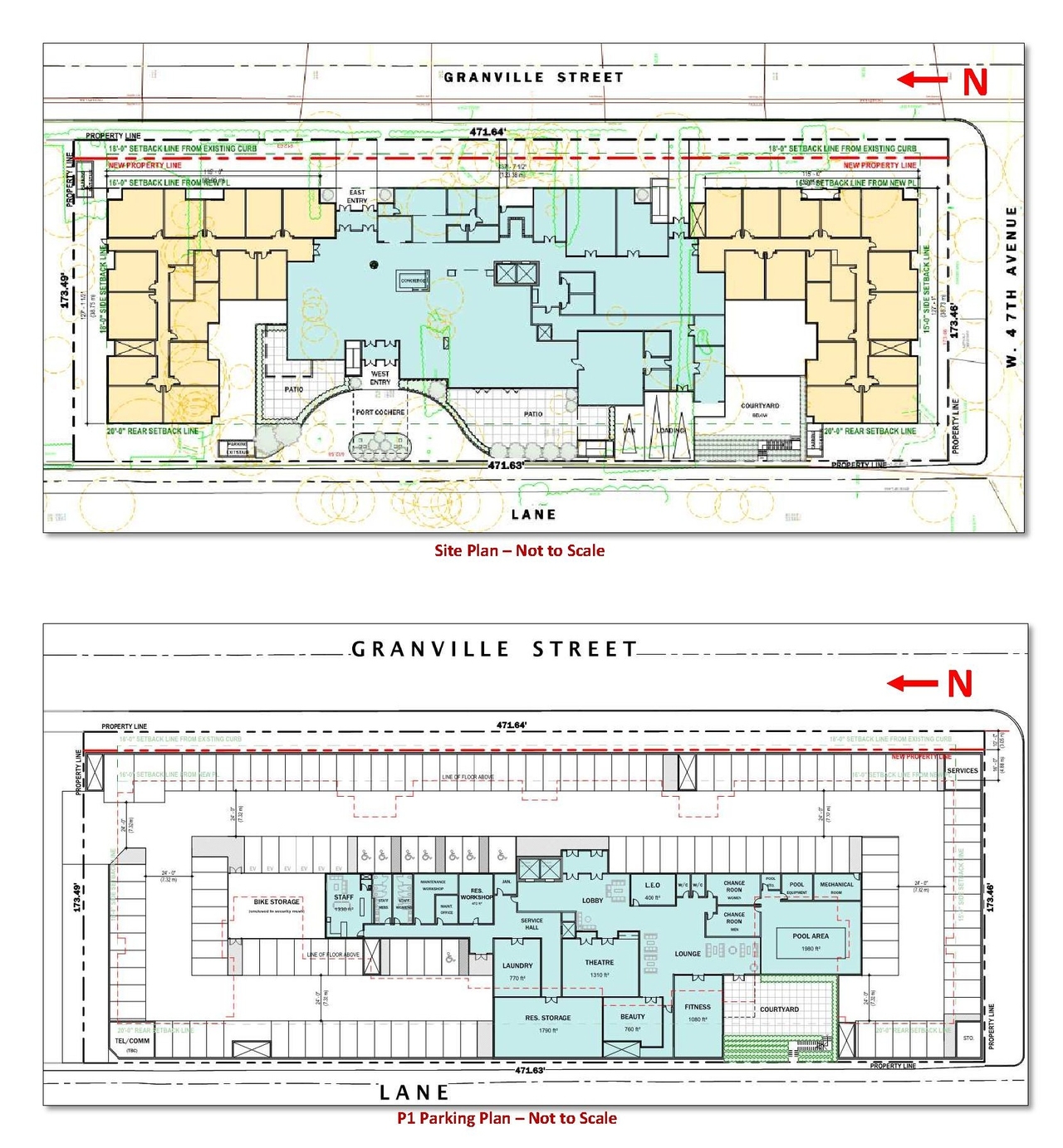 Construction site plan for project from page 37 of the file 'Arborist report'