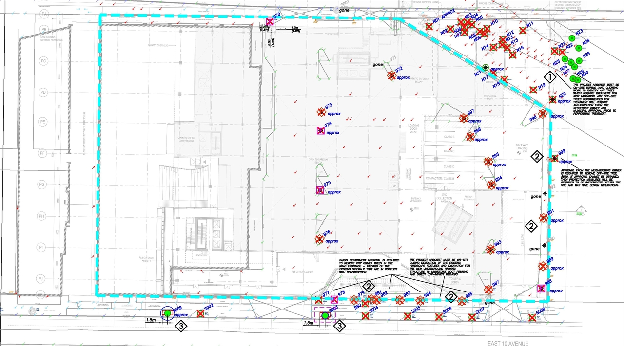 Construction site plan for project from page 29 of the file 'Arborist Report'