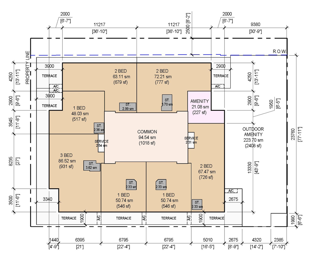 Construction site plan for project from page 62 of the file 'Application booklet'