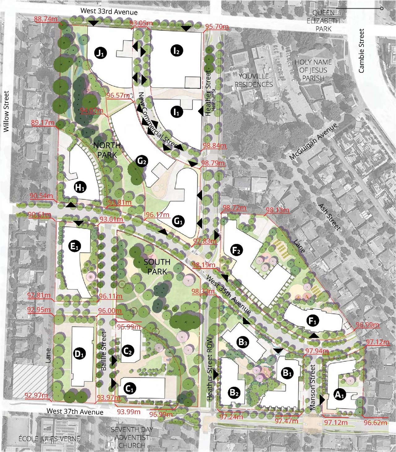 Construction site plan for project from page 58 of the file 'Application booklet'