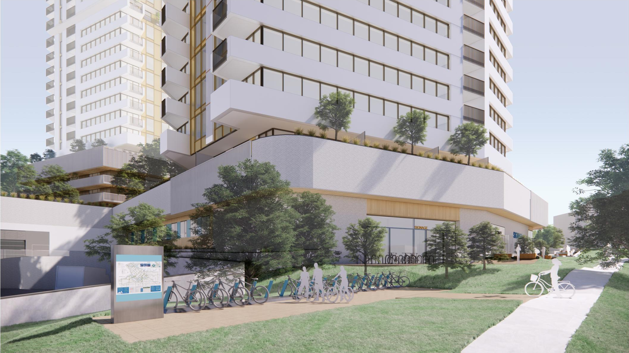 Rendering of building from page 13 of the file 'Info Session Boards - Applicant'