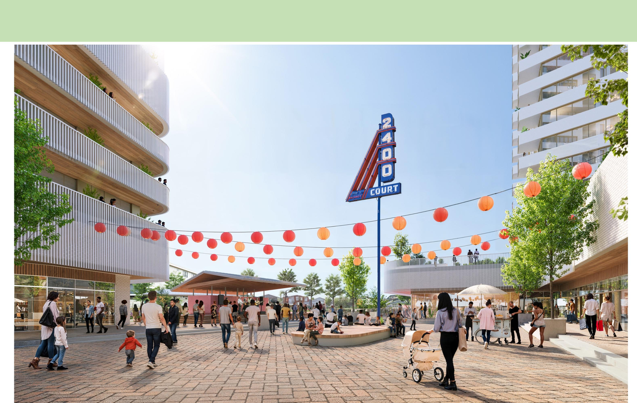 Rendering of building from page 14 of the file 'Info Session Boards - Applicant'