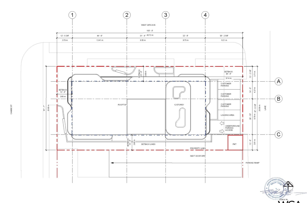 Construction site plan for project from page 30 of the file 'Application booklet'