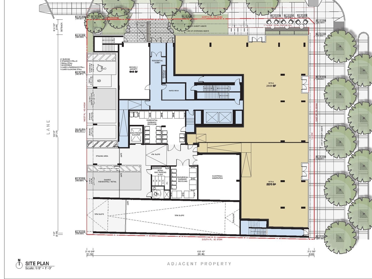 Construction site plan for project from page 6 of the file 'Architectural drawings'