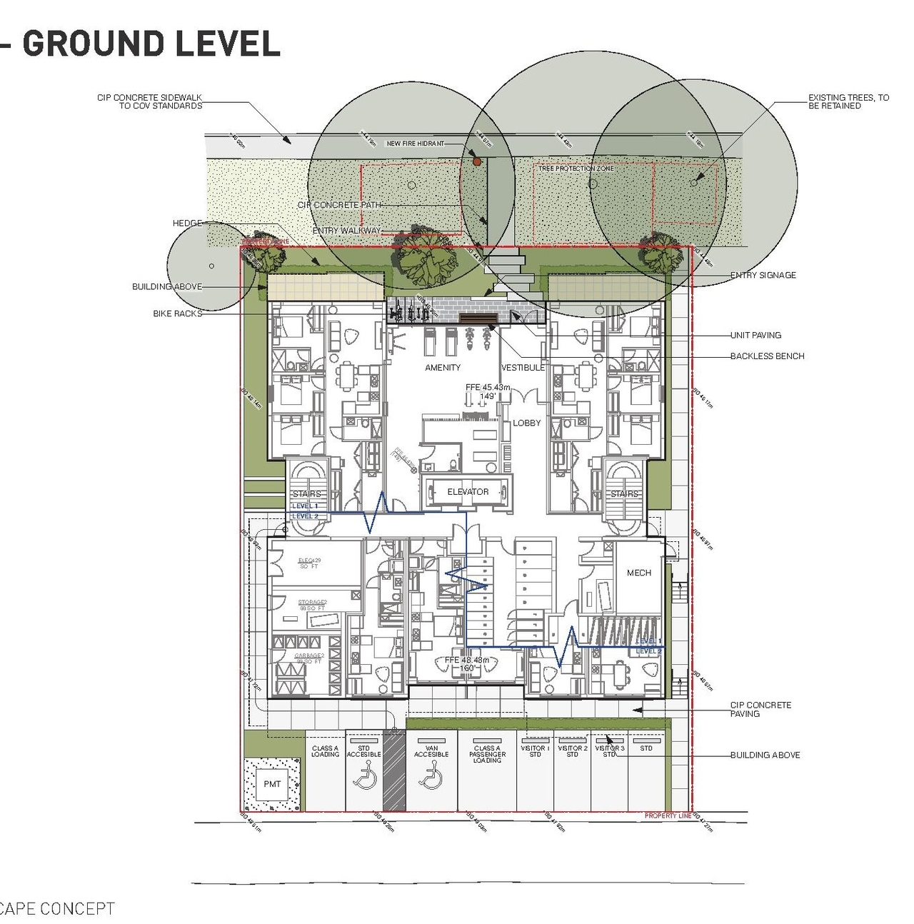 Construction site plan for project from page 45 of the file 'Application booklet'