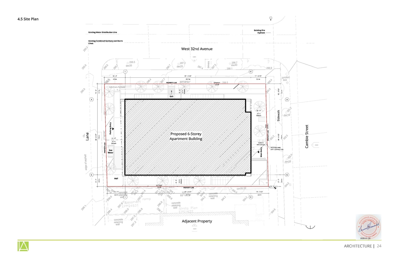 Construction site plan for project from page 24 of the file 'Application booklet'