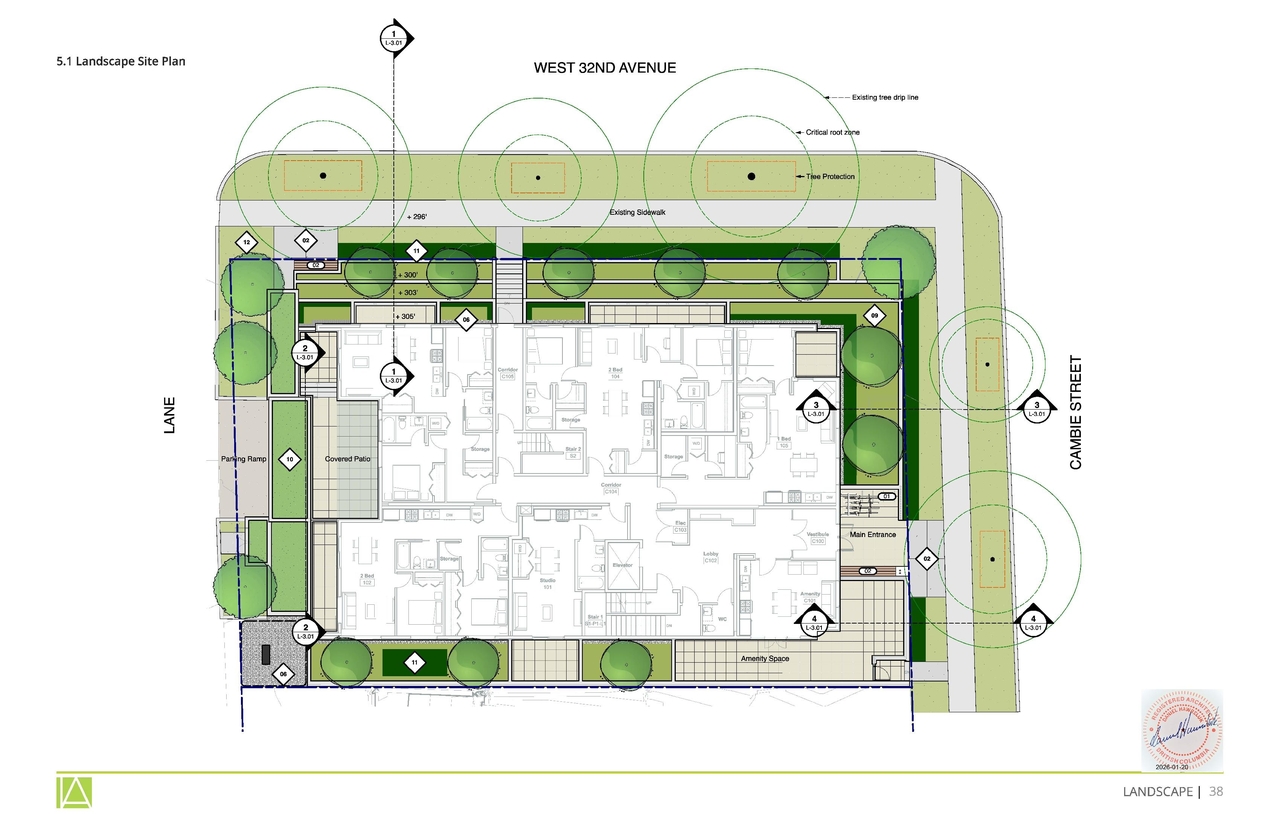 Construction site plan for project from page 38 of the file 'Application booklet'